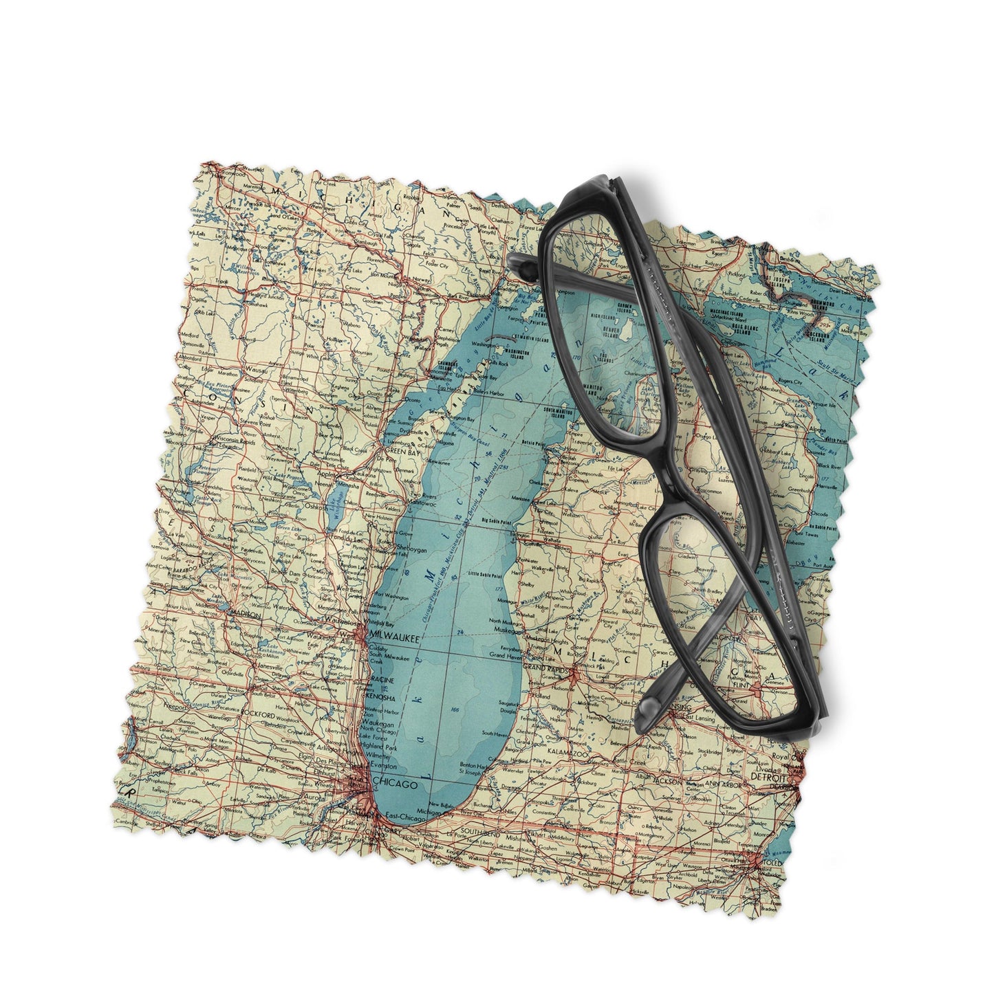 Lake Michigan Map Lens Cloth | Lake Michigan Microfiber Glasses Cleaner | Travel Gift