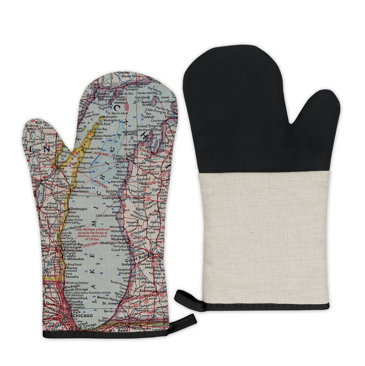 Lake Michigan Map Oven Mitt | Vintage-Inspired Kitchen Gift