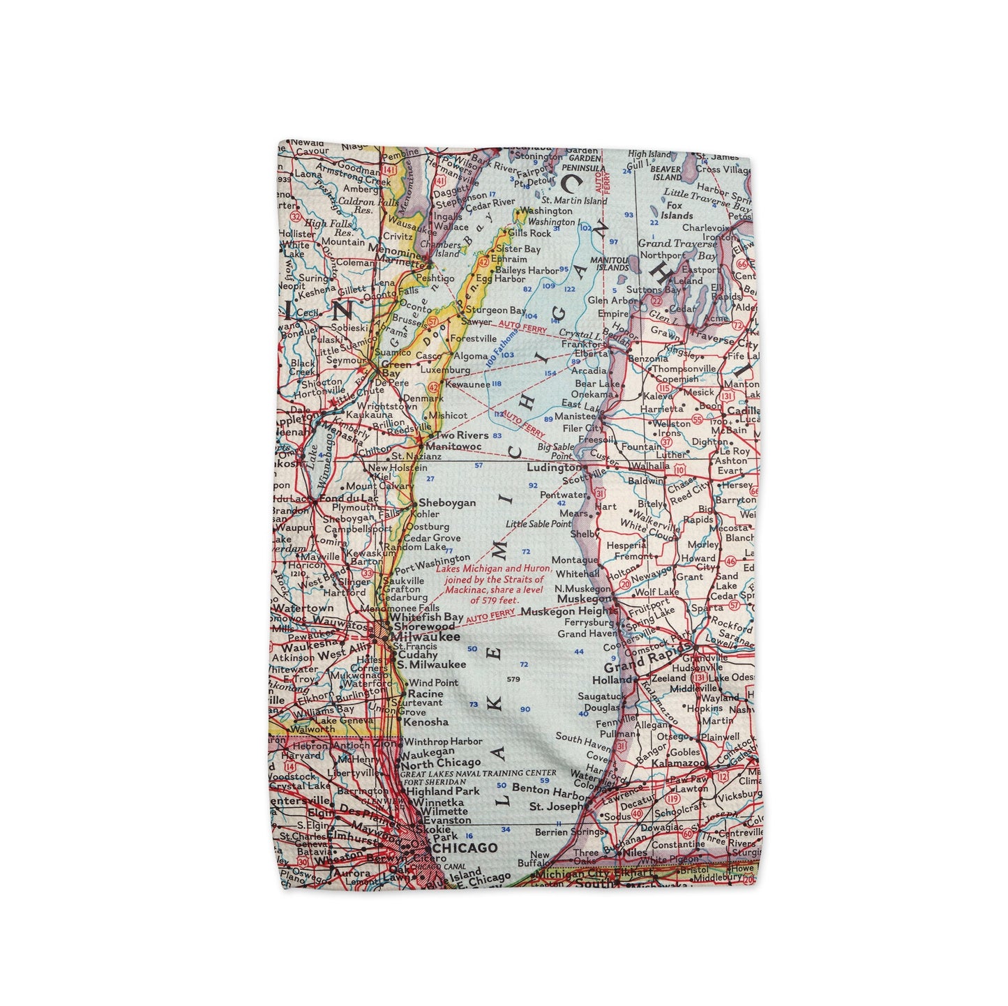 Lake Michigan Map Tea Towel | Waffle-Weave Kitchen Towel Gift