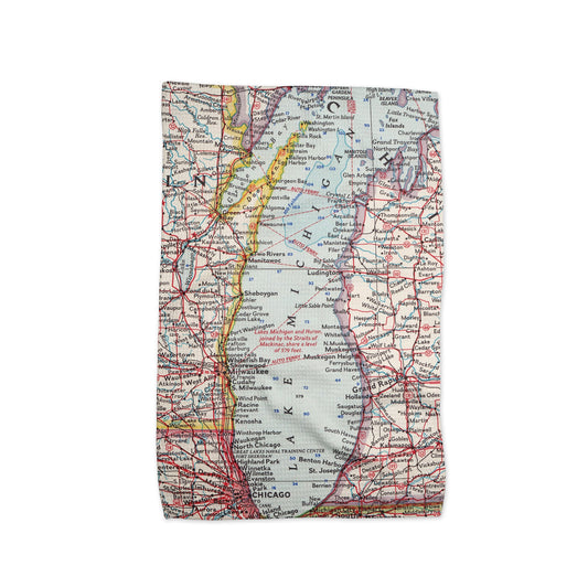 Lake Michigan Map Tea Towel | Waffle-Weave Kitchen Towel Gift
