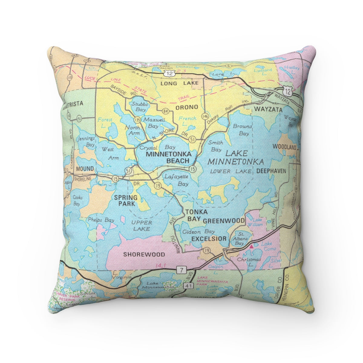 Lake Minnetonka Minnesota vintage map pillow