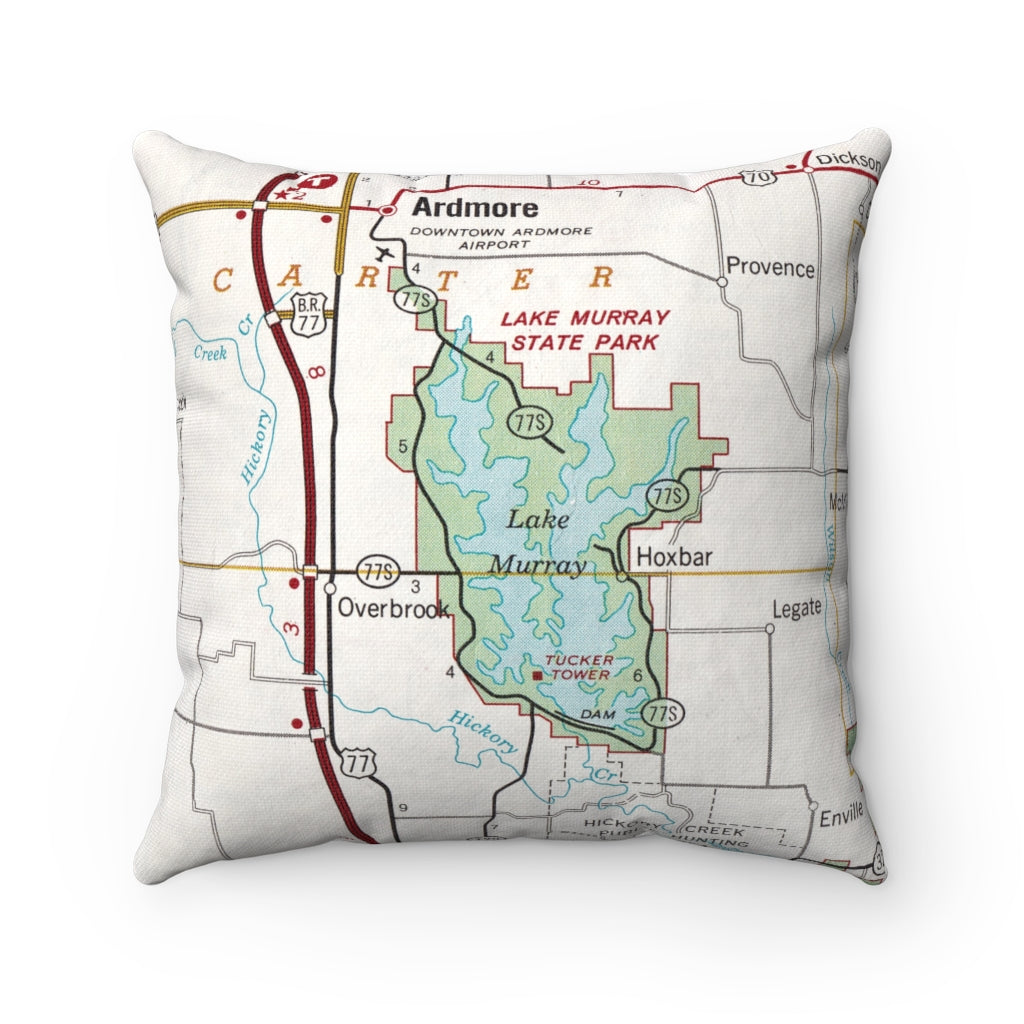 Lake Murray Oklahoma vintage map pillow