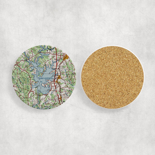 Lake Norman Map Coasters | Set of 4 Vintage Lake Norman Drink Coasters | Travel-Inspired Home Decor