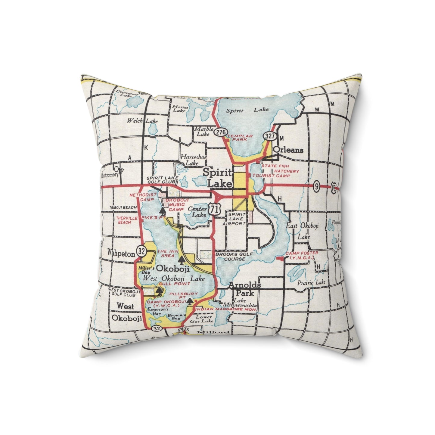 Lake Okoboji Iowa vintage map pillow