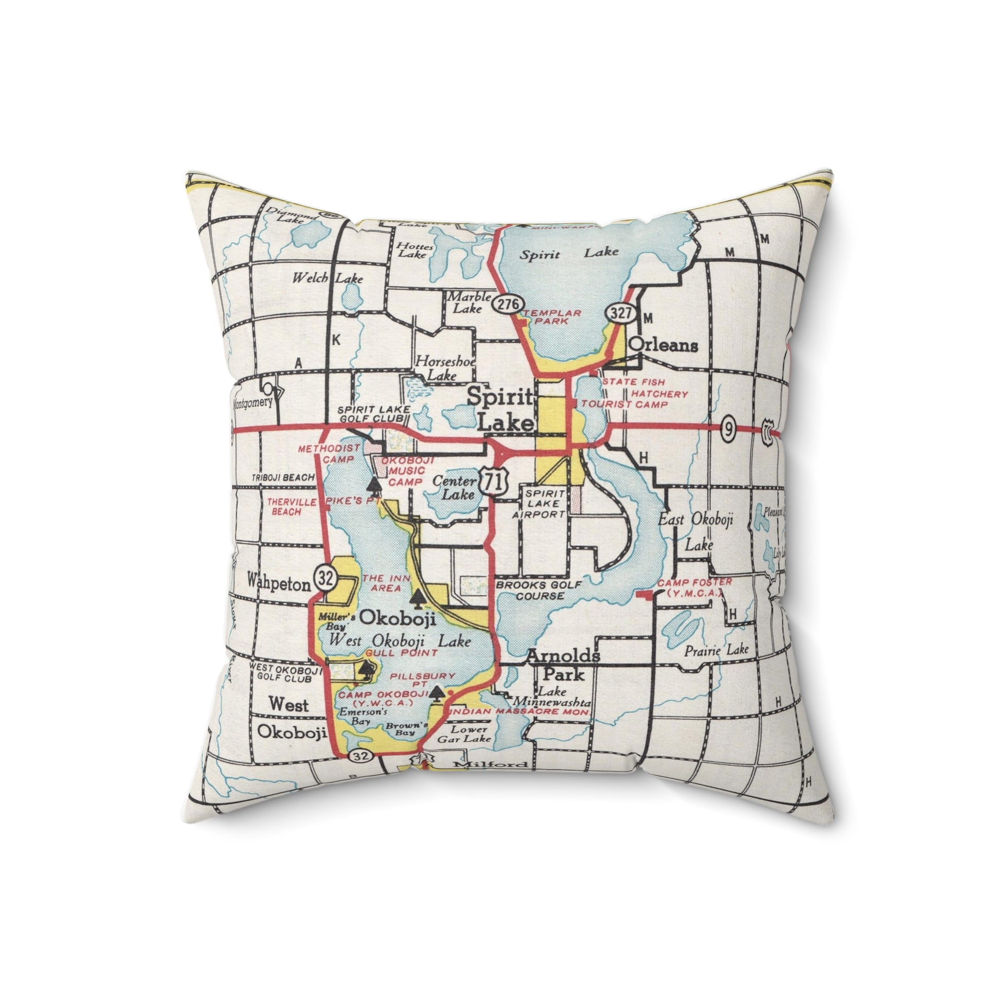 Lake Okoboji Iowa vintage map pillow