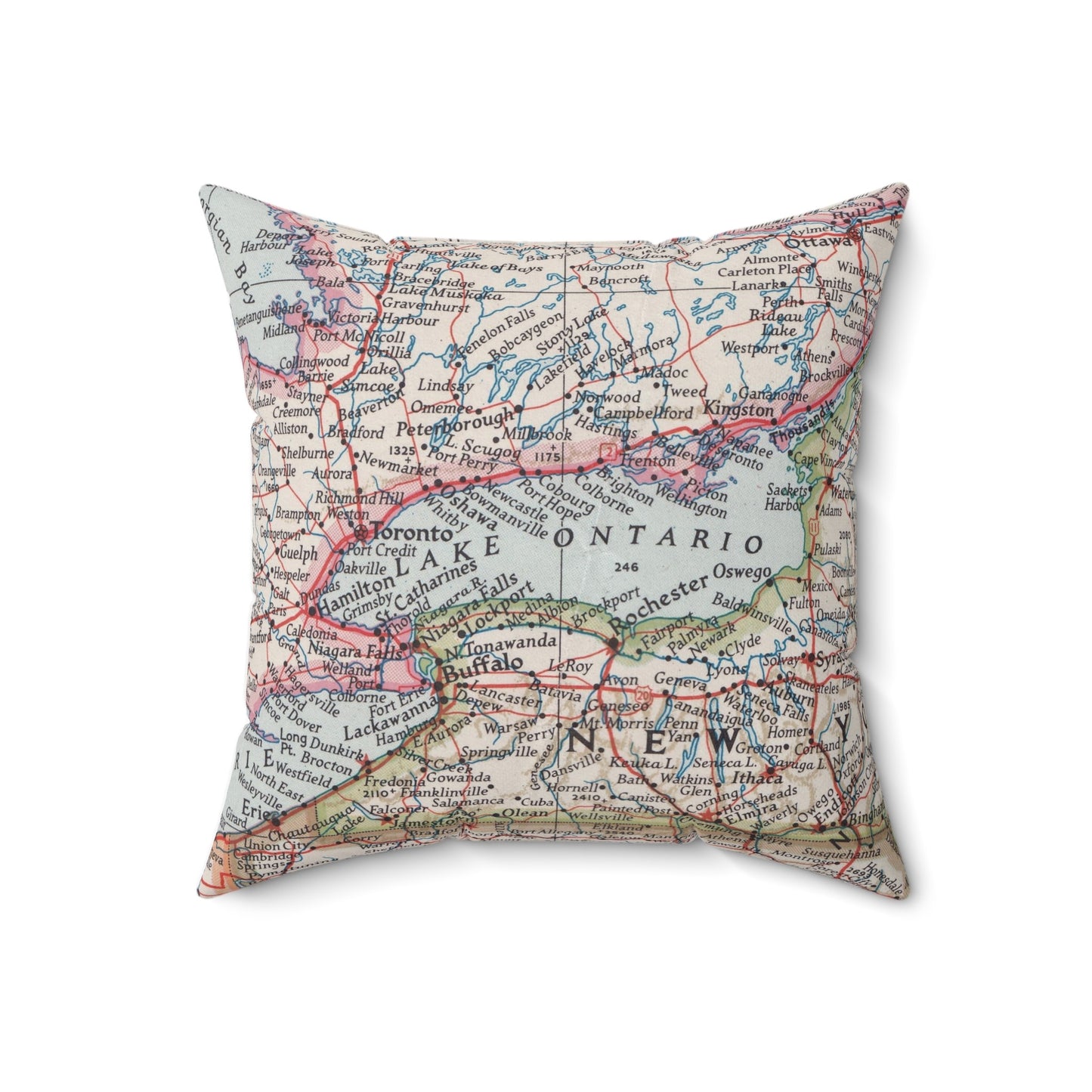 Lake Ontario vintage map pillow