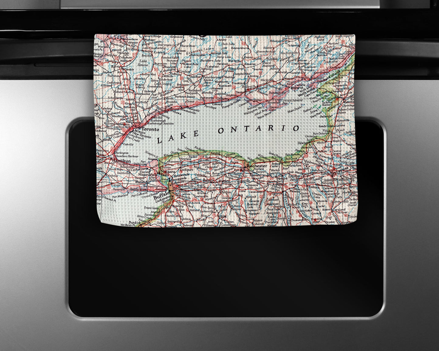 Lake Ontario Map Tea Towel | Waffle-Weave Kitchen Towel Gift