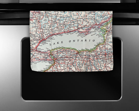 Lake Ontario Map Tea Towel | Waffle-Weave Kitchen Towel Gift