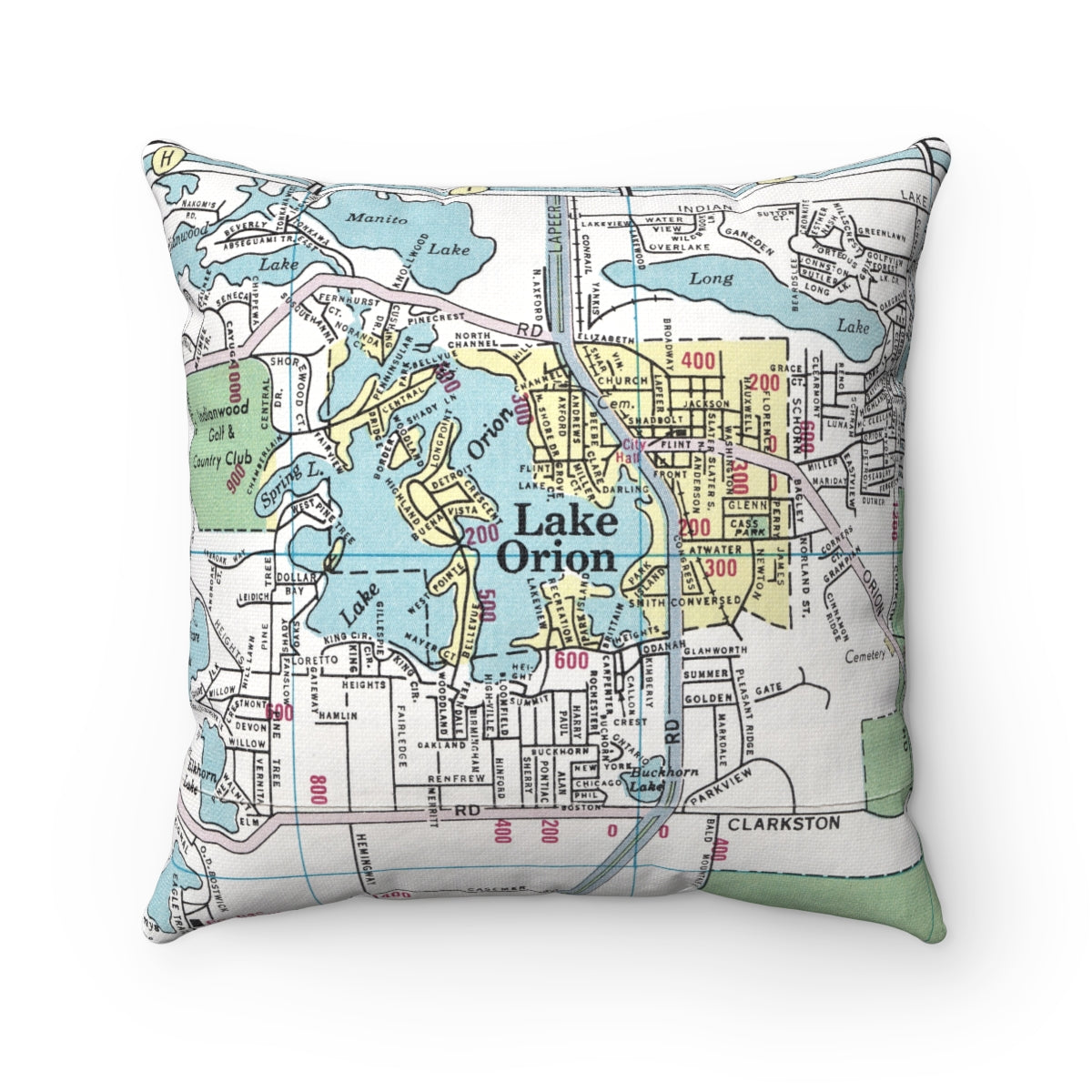 Lake Orion Michigan vintage map pillow