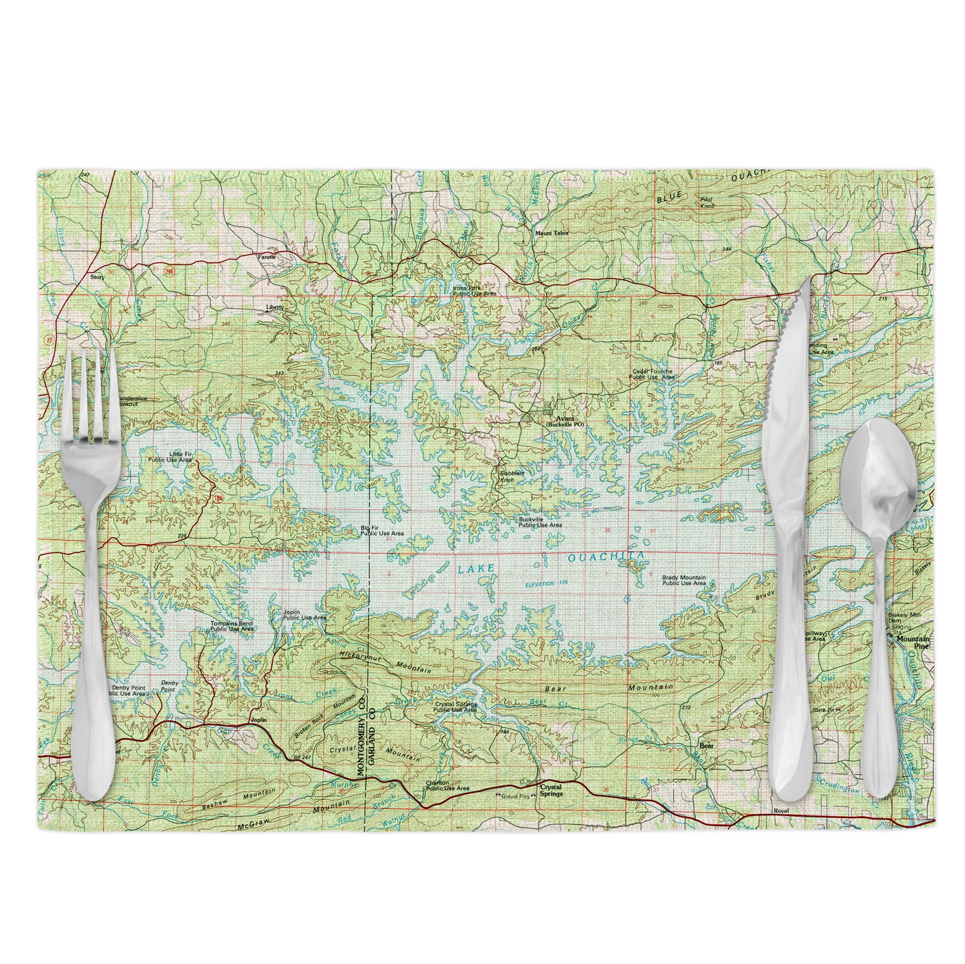 Lake Ouachita Arkansas Vintage Map Placemats Set of 4