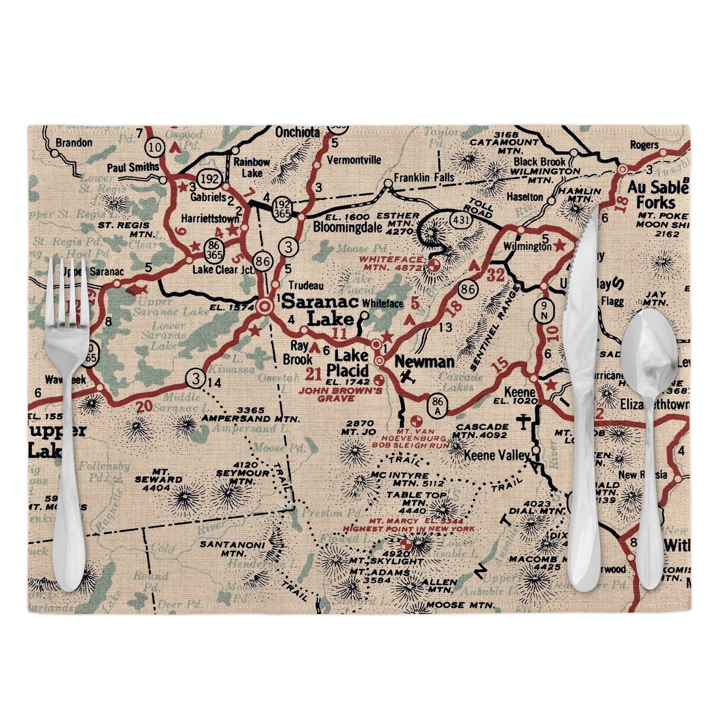 Lake Placid New York Vintage Map Placemats Set of 4