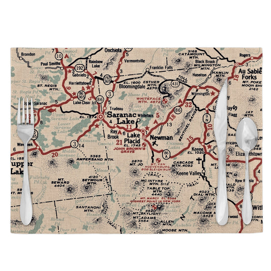 Lake Placid New York Vintage Map Placemats Set of 4