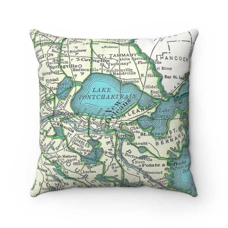 Lake Ponchartrain Louisiana vintage map pillow