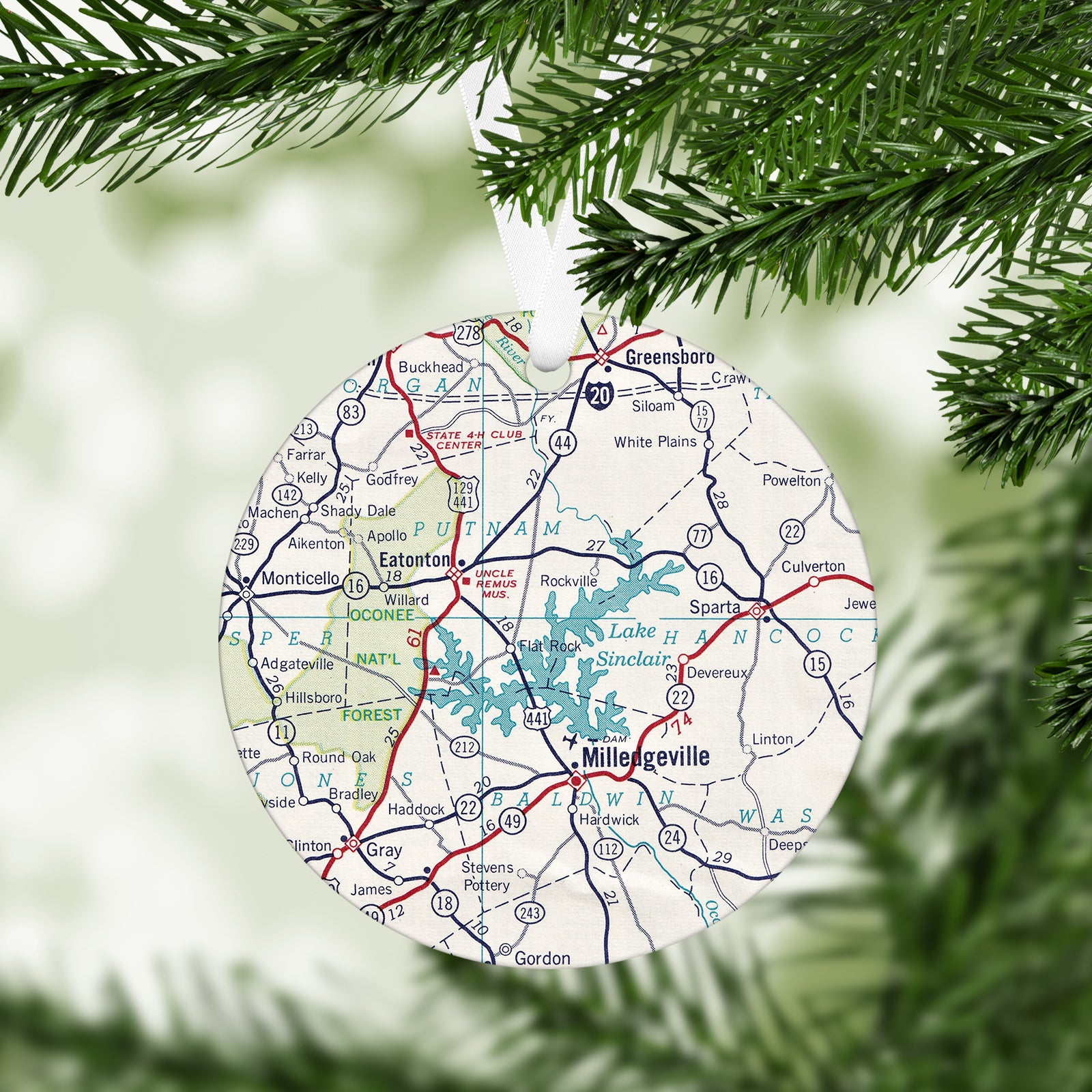Lake Sinclair Georgia Vintage Map Ornament