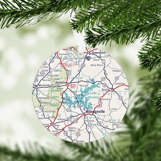 Lake Sinclair Georgia Vintage Map Ornament