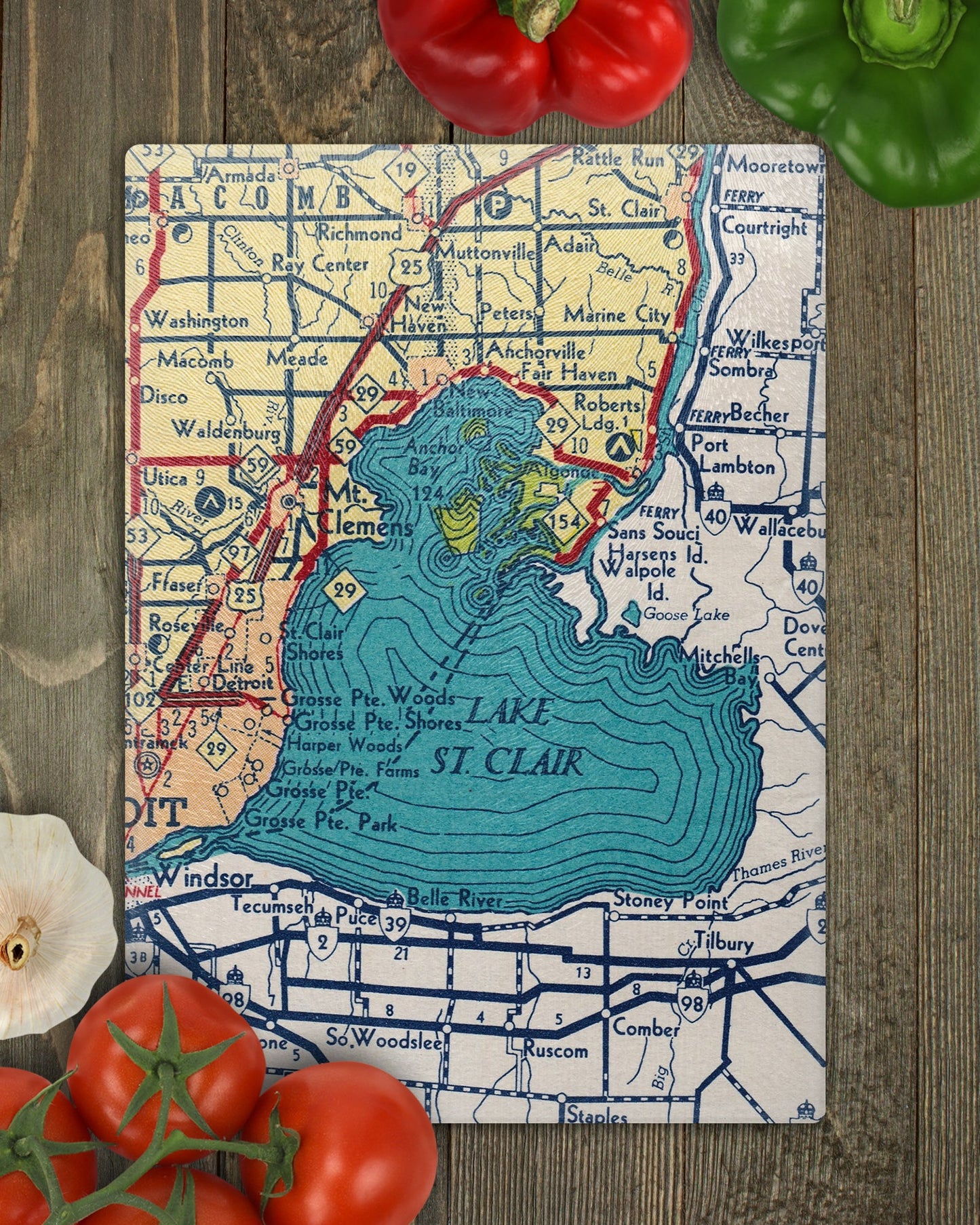 Lake St. Clair Michigan Map Cutting Board | Travel Gift | Kitchen Decor