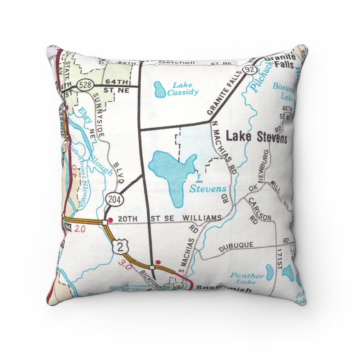 Lake Stevens Washington vintage map pillow