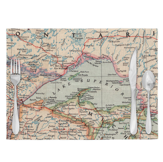 Lake Superior Vintage Map Placemats Set of 4