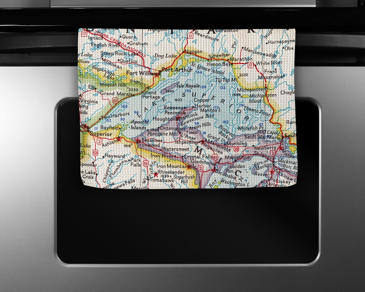 Lake Superior Map Tea Towel | Waffle-Weave Kitchen Towel Gift