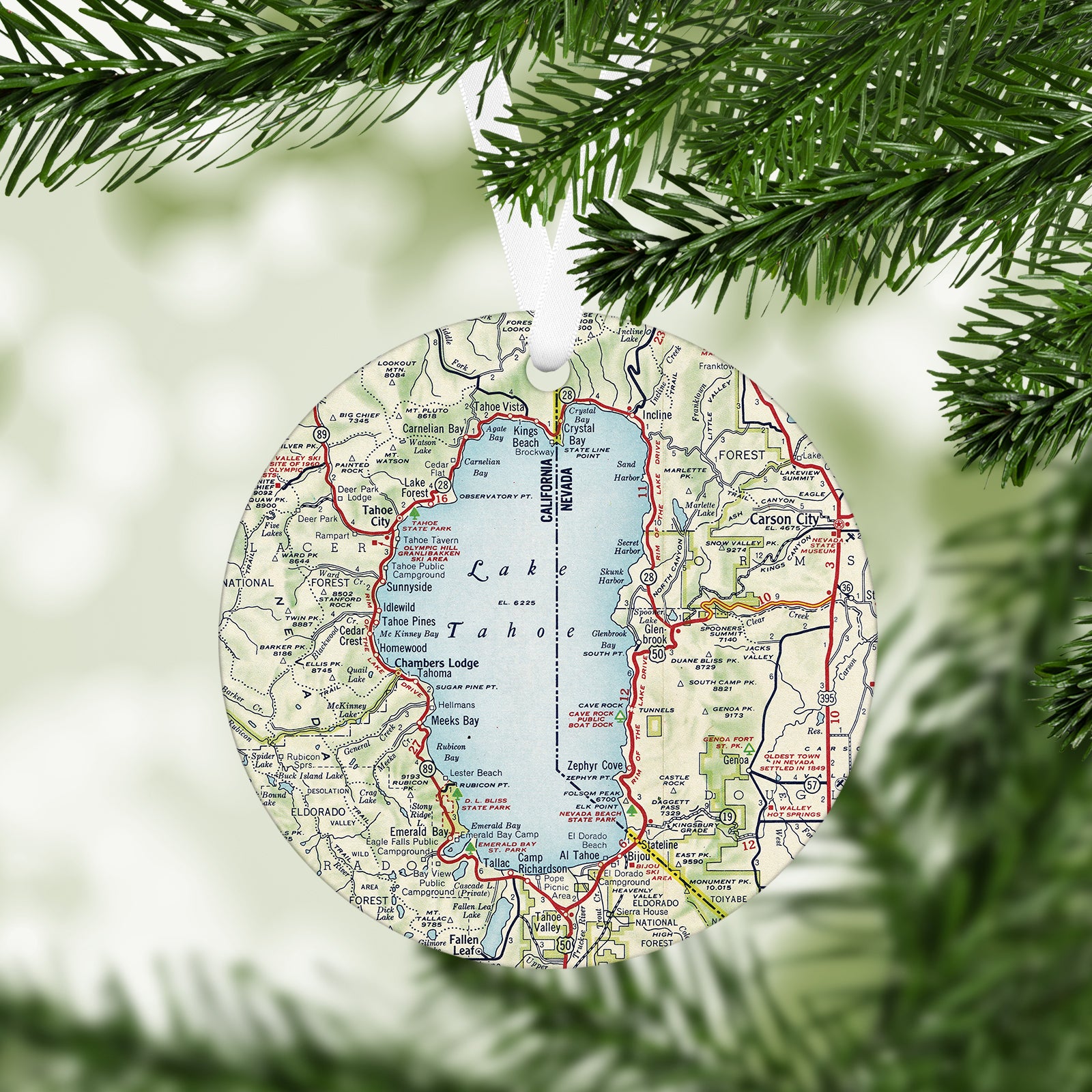 Lake Tahoe Vintage Map Ornament