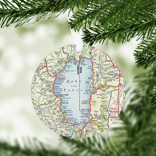 Lake Tahoe Vintage Map Ornament