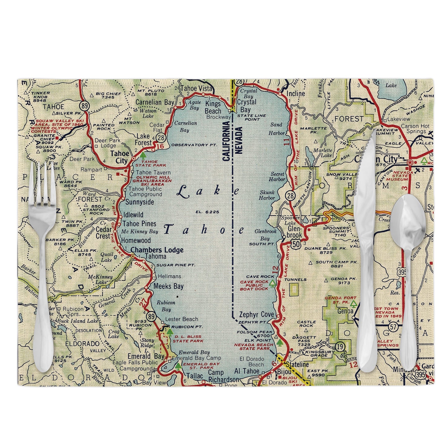 Lake Tahoe Vintage Map Placemats Set of 4