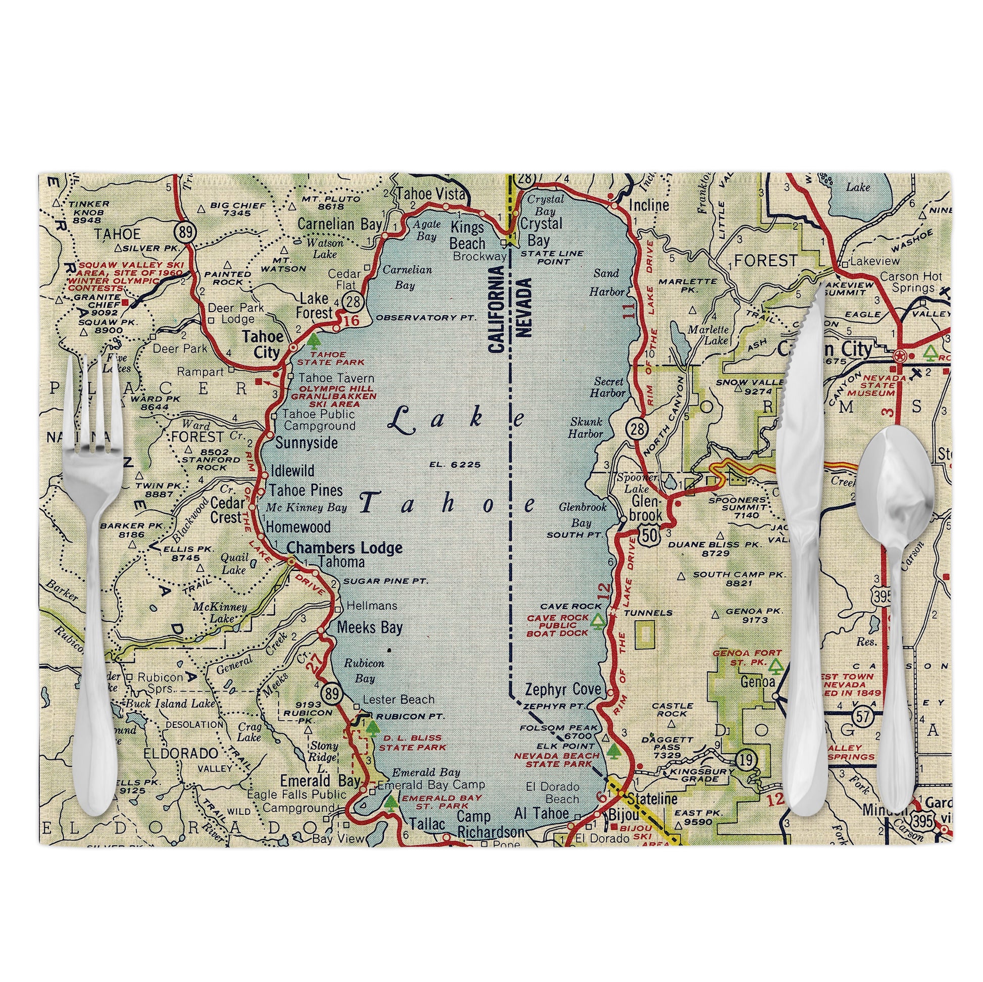 Lake Tahoe Vintage Map Placemats Set of 4