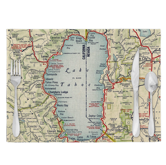Lake Tahoe Vintage Map Placemats Set of 4