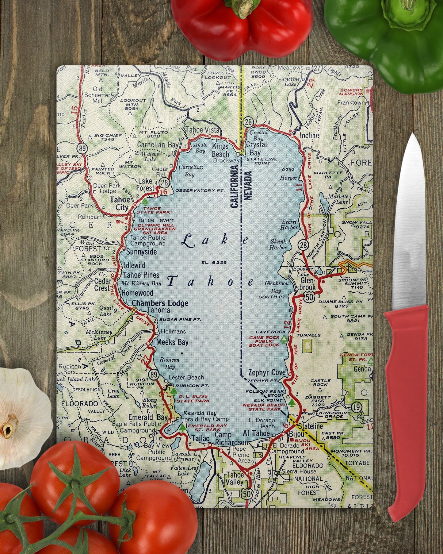 Lake Tahoe Map Cutting Board | Lake House Kitchen Decor