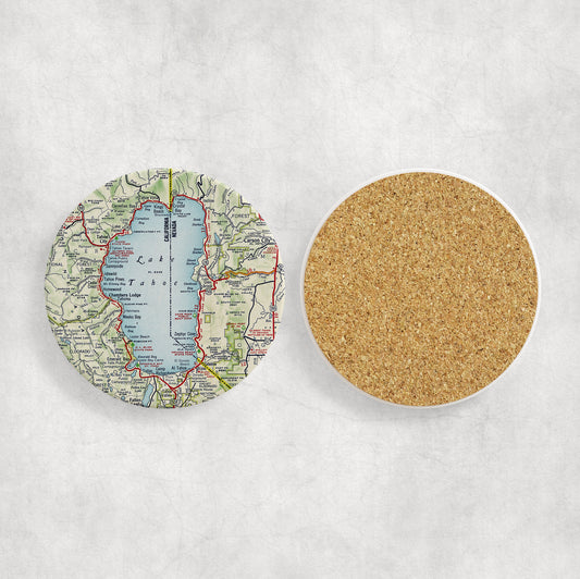 Lake Tahoe Map Coasters | Set of 4 Lake House Decor