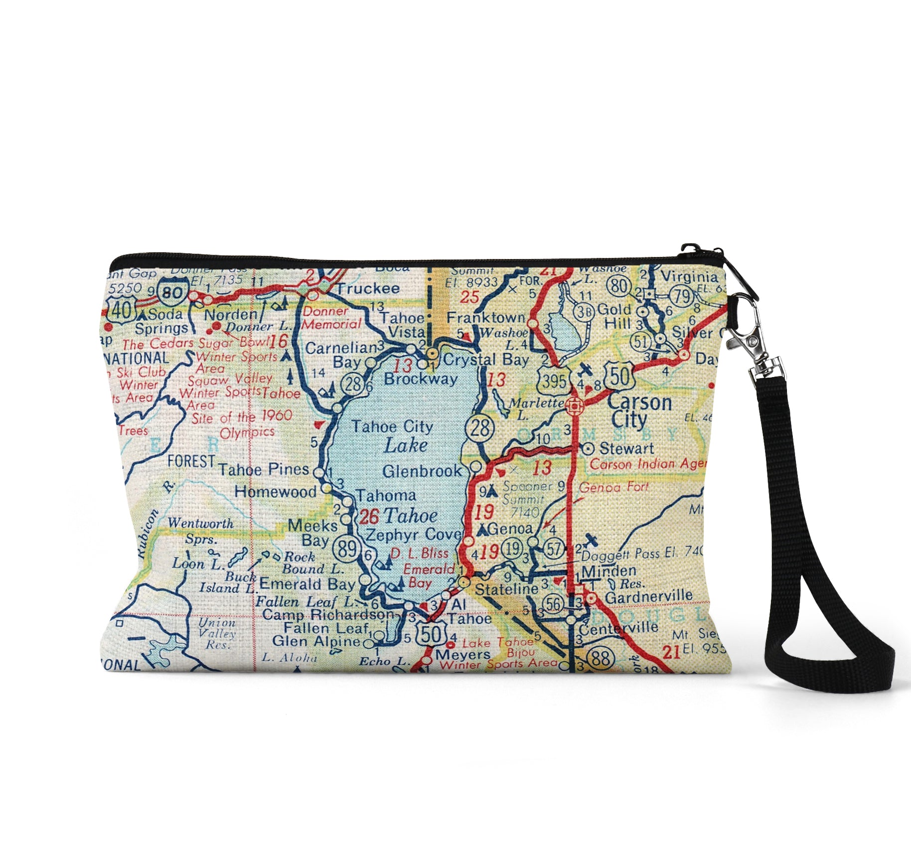 Lake Tahoe map wristlet travel pouch