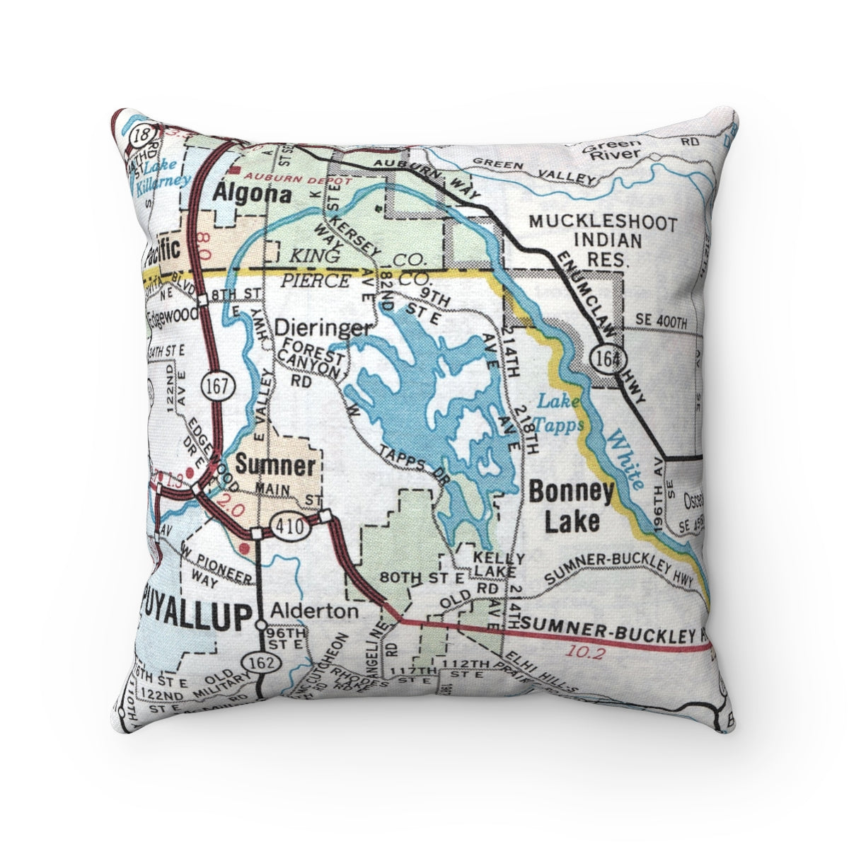 Lake Tapps Washington vintage map pillow