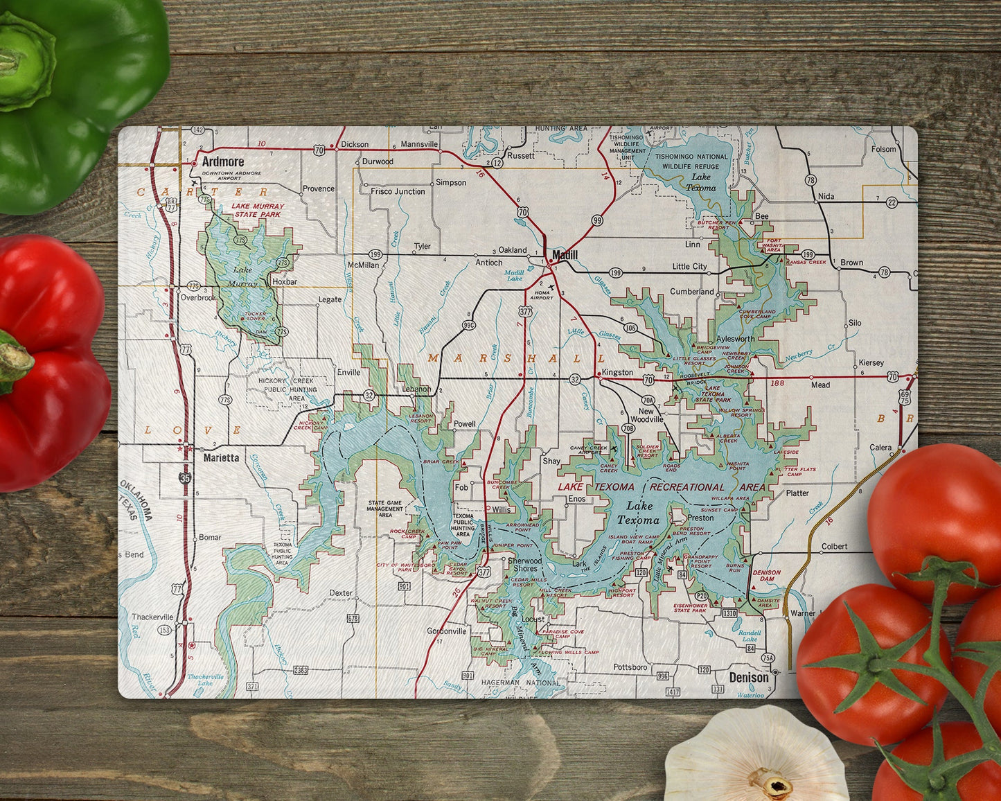 Lake Texoma Map Cutting Board | Travel Gift | Kitchen Decor