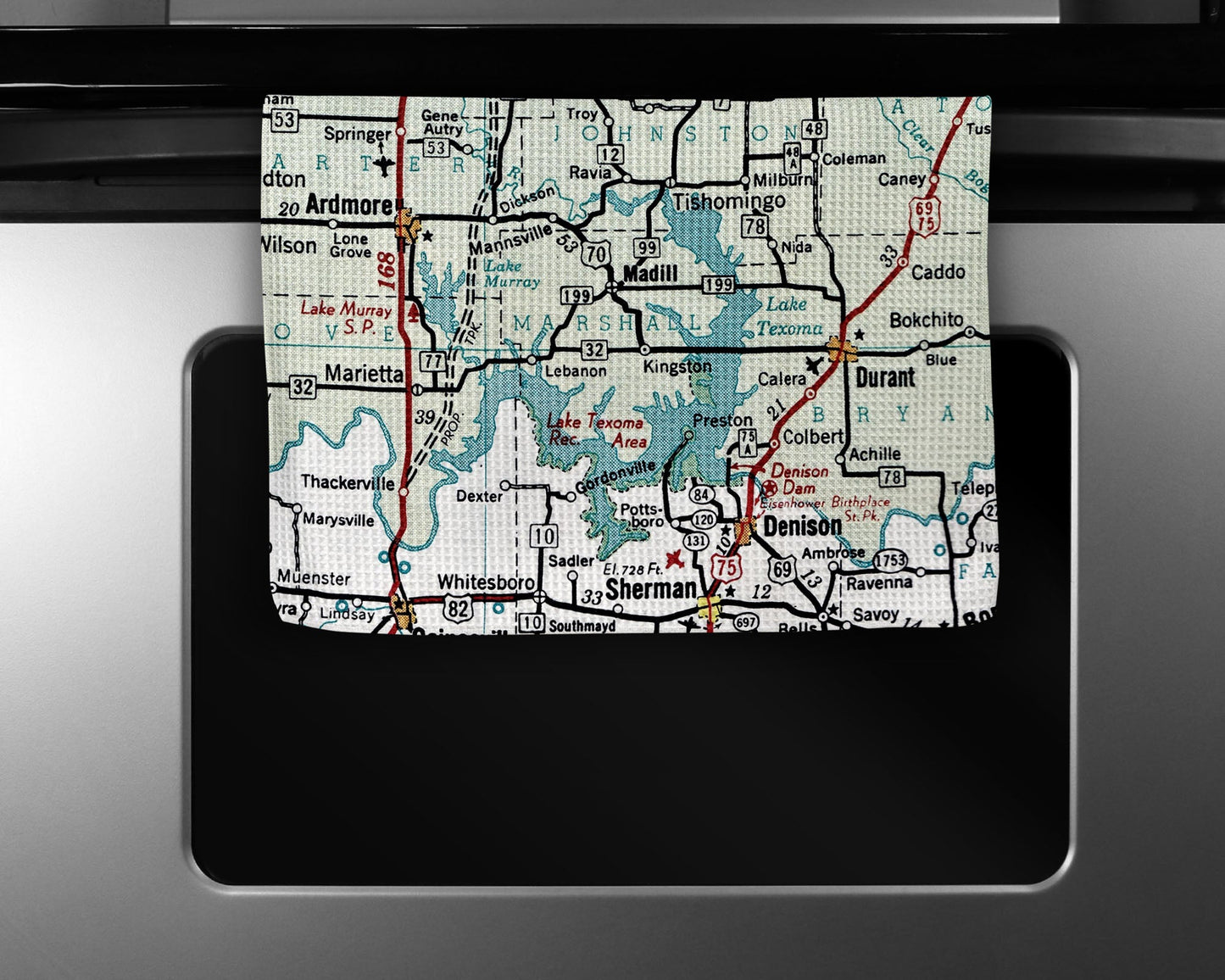 Lake Texoma Map Tea Towel | Waffle-Weave Kitchen Towel Gift