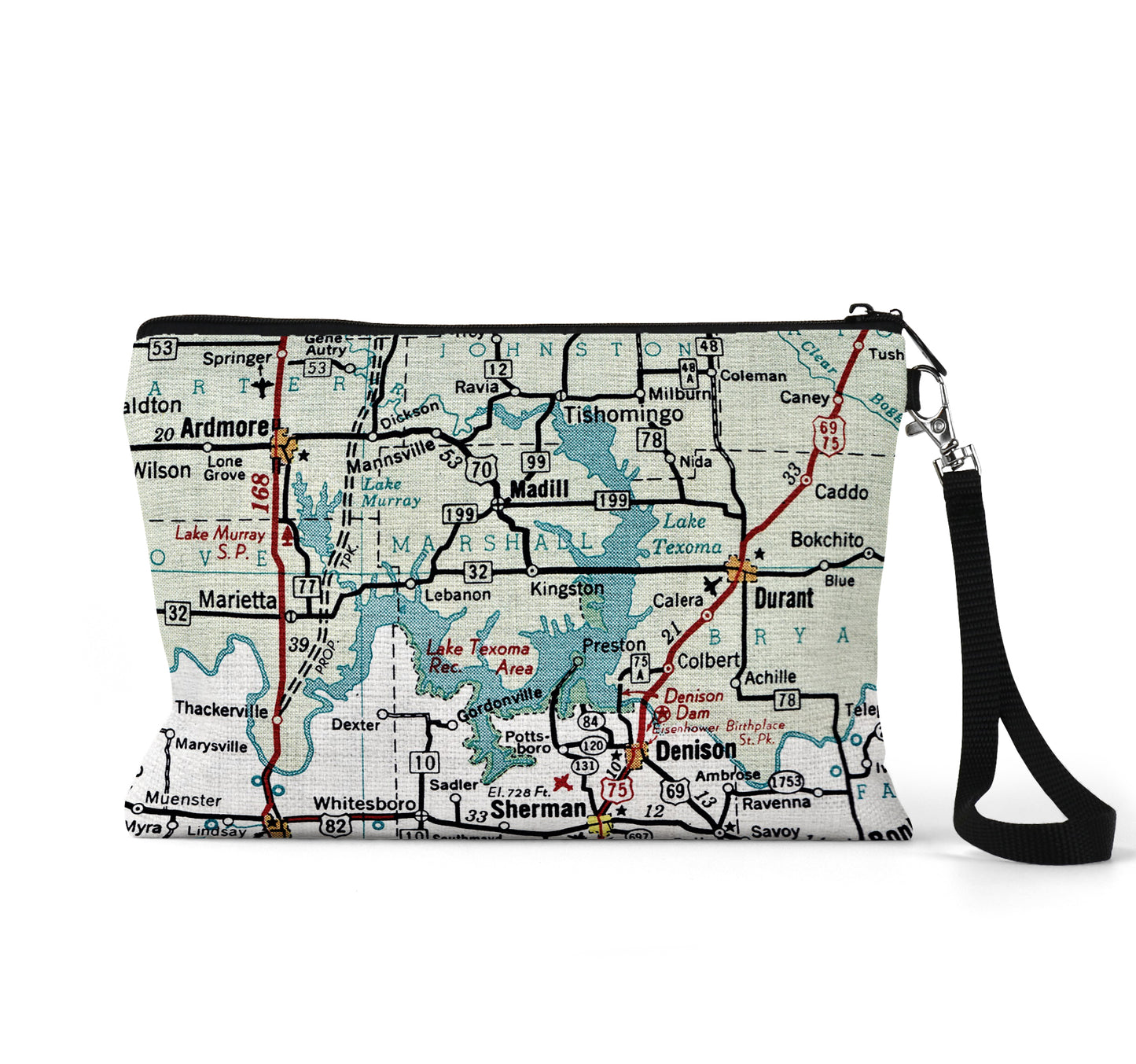 Lake Texoma map wristlet travel pouch