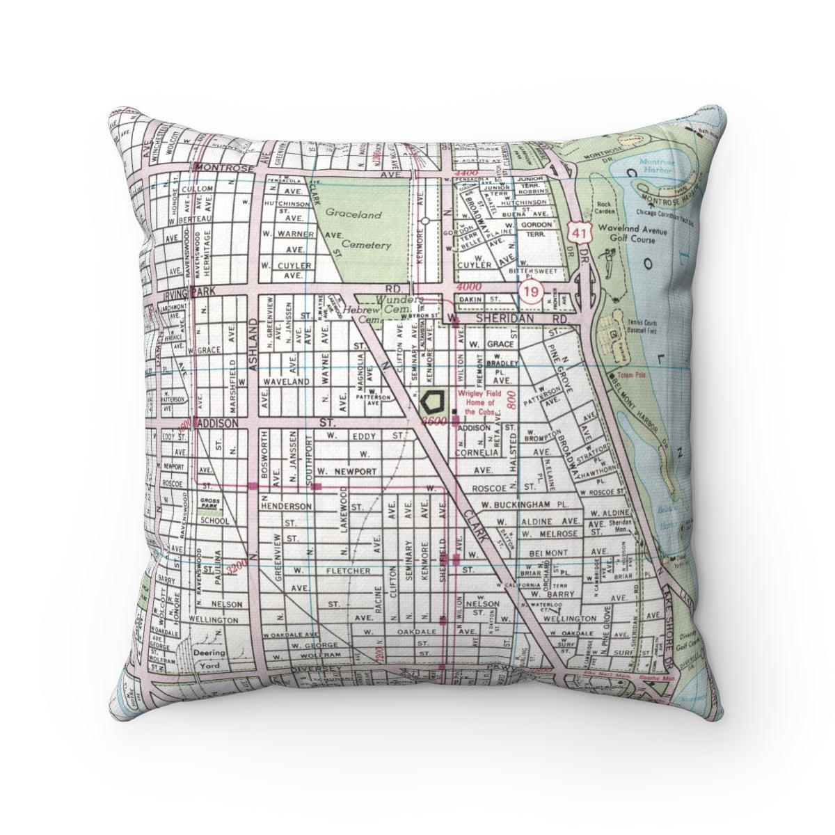 Lakeview Chicago vintage map pillow