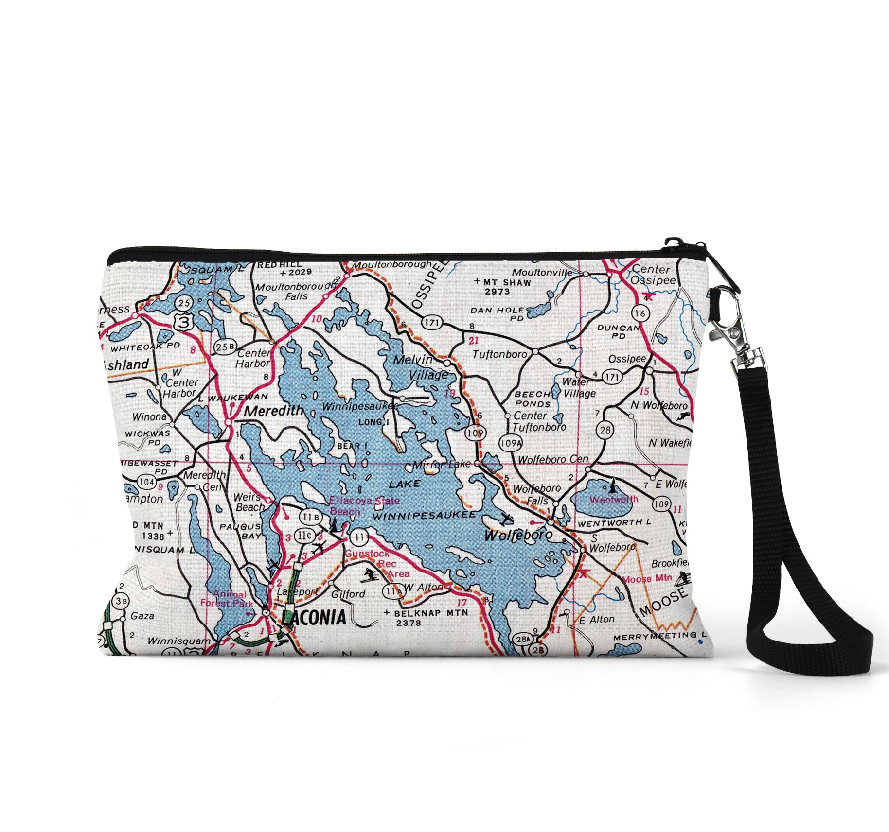 Lake Winnipesaukee map wristlet travel pouch