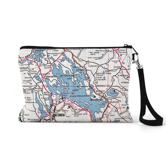 Lake Winnipesaukee map wristlet travel pouch