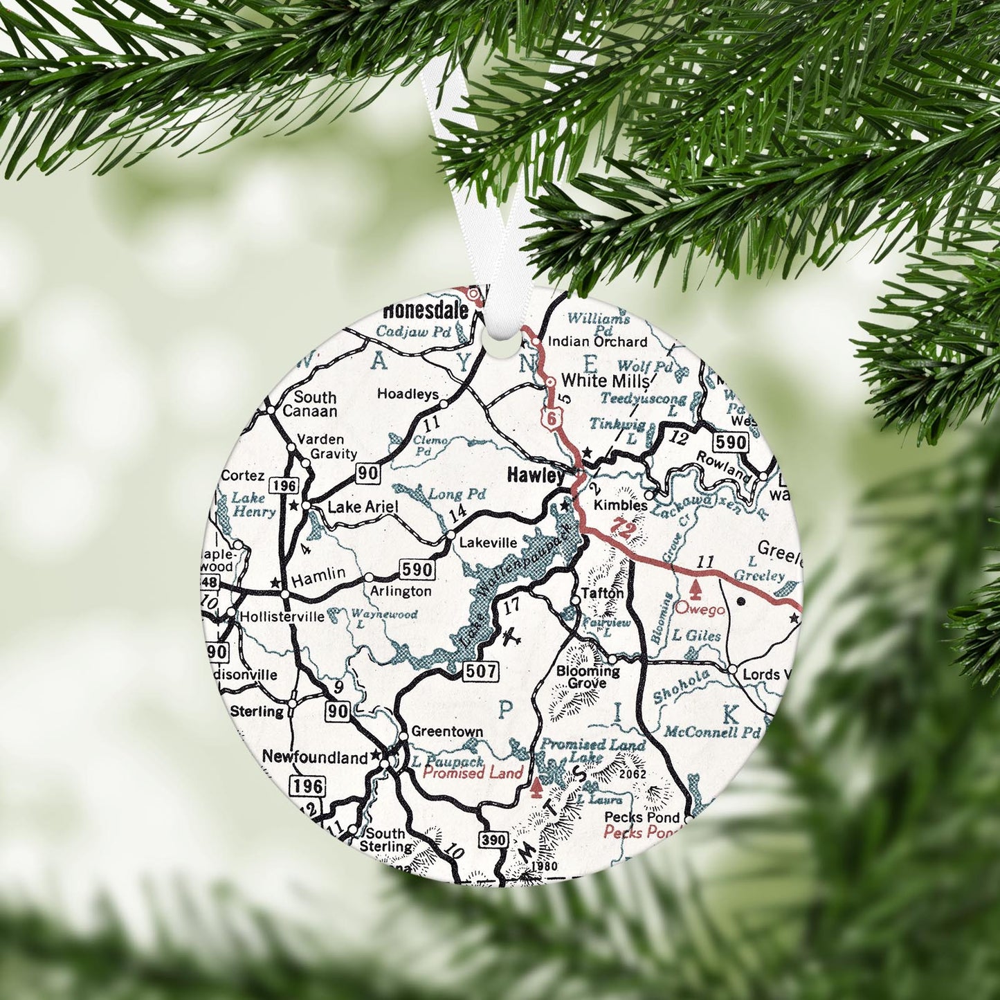Lake Wallenpaupack Vintage Map Ornament