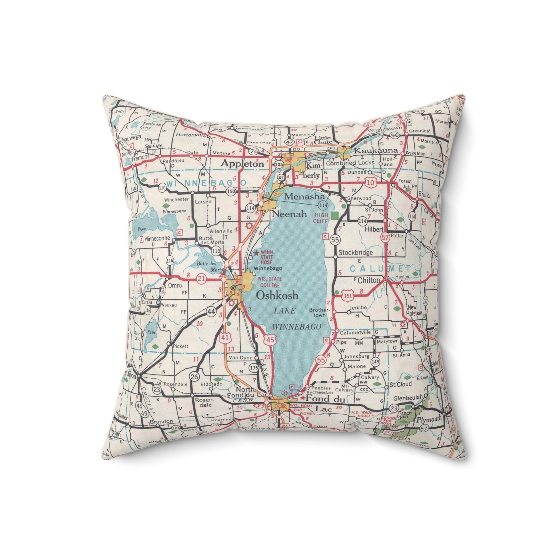 Lake Winnebago Wisconsin vintage map pillow