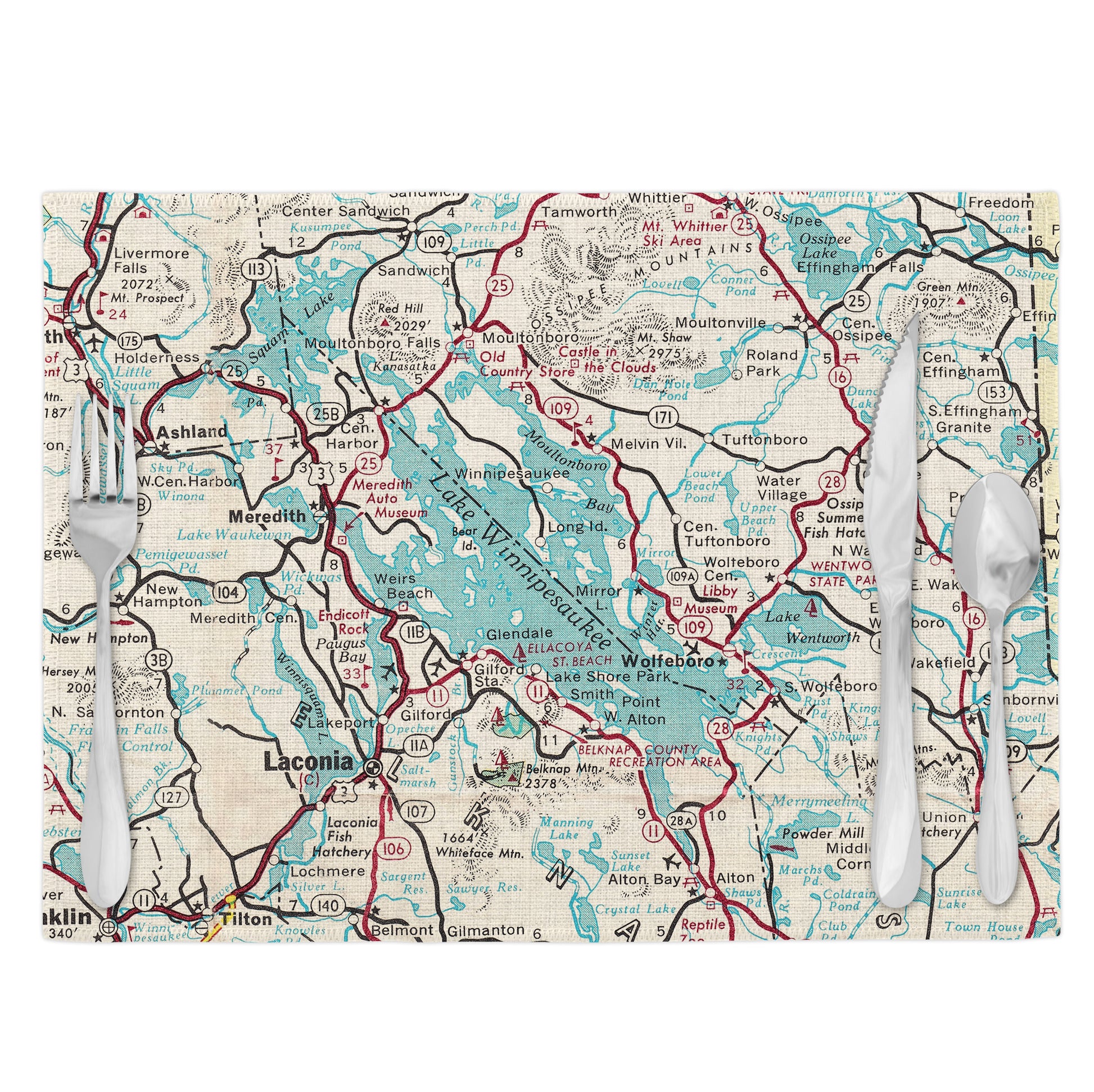 Lake Winnipesaukee New Hampshire Vintage Map Placemats Set of 4
