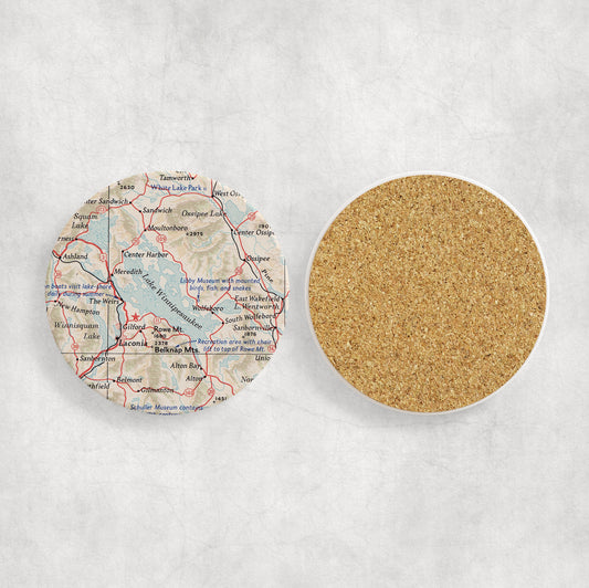Lake Winnipesaukee Map Coasters | Set of 4 Vintage Lake Winnipesaukee Drink Coasters | Travel-Inspired Home Decor