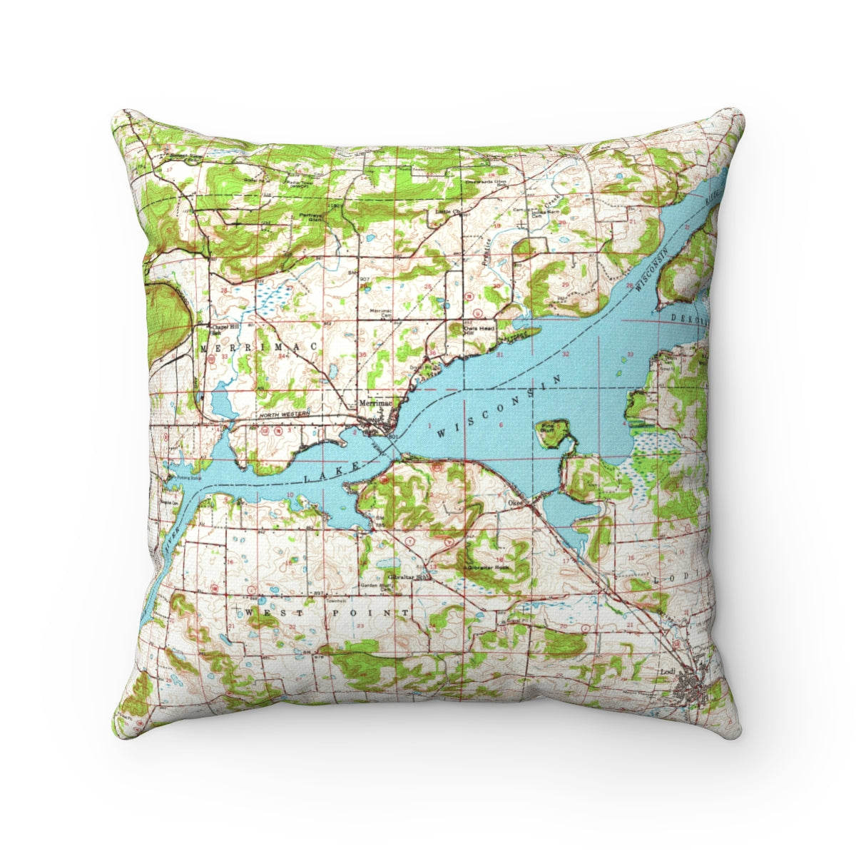 Lake Wisconsin vintage map pillow