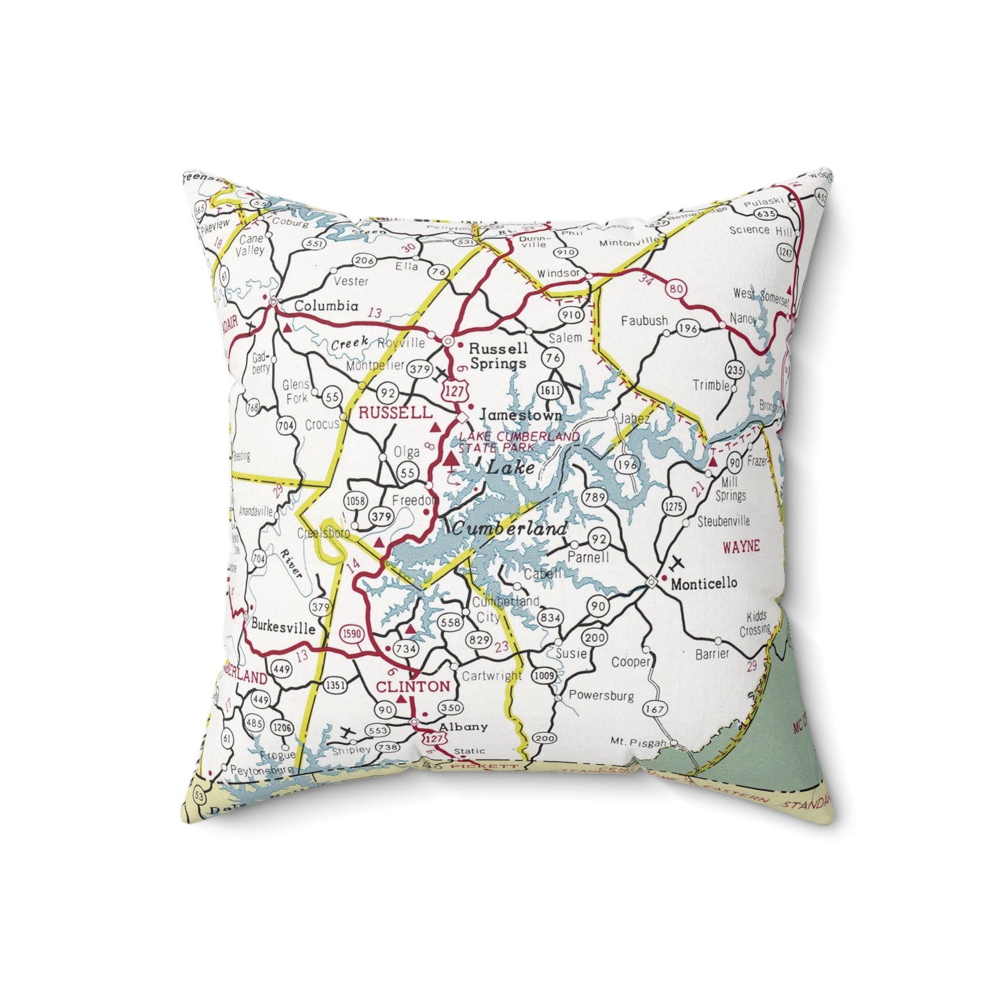 Lake Cumberland Kentucky vintage map pillow