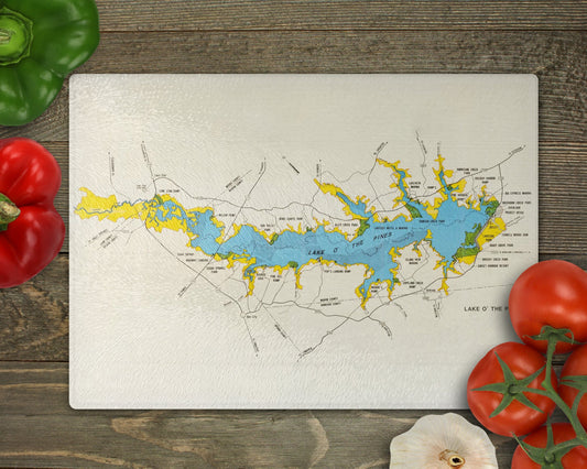 Lake o' the Pines Texas Map Cutting Board | Travel Gift | Kitchen Decor