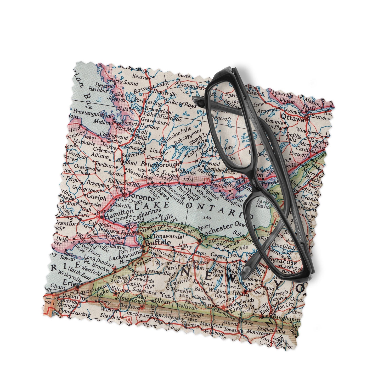 Lake Ontario Map Lens Cloth | Lake Ontario Microfiber Glasses Cleaner | Travel Gift