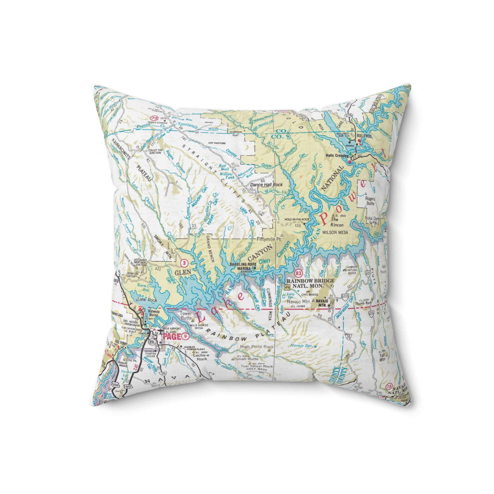 Lake Powell Arizona vintage map pillow