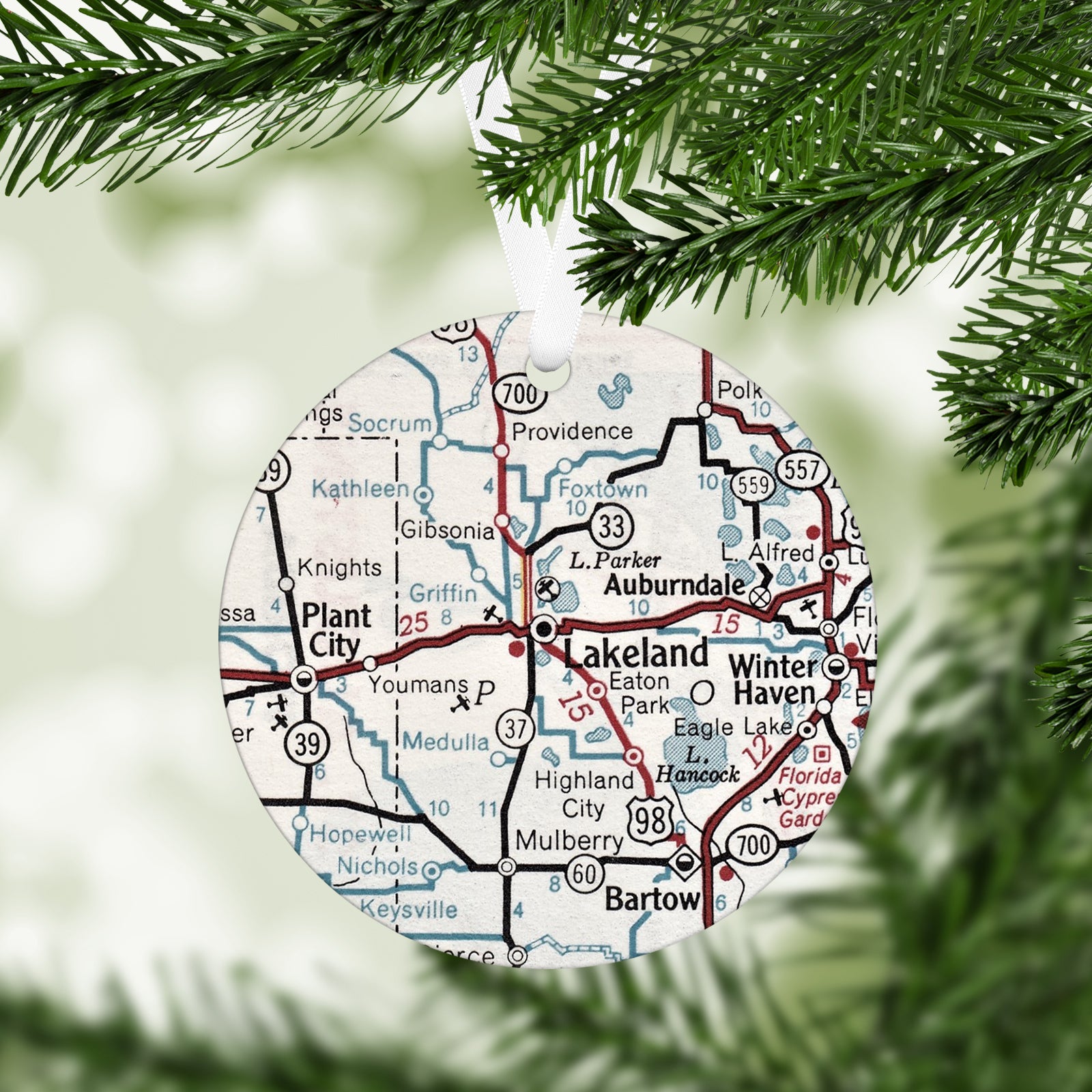 Lakeland Florida Vintage Map Ornament