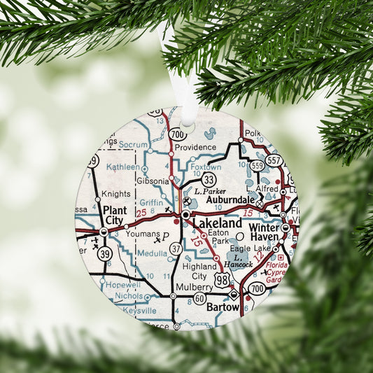 Lakeland Florida Vintage Map Ornament