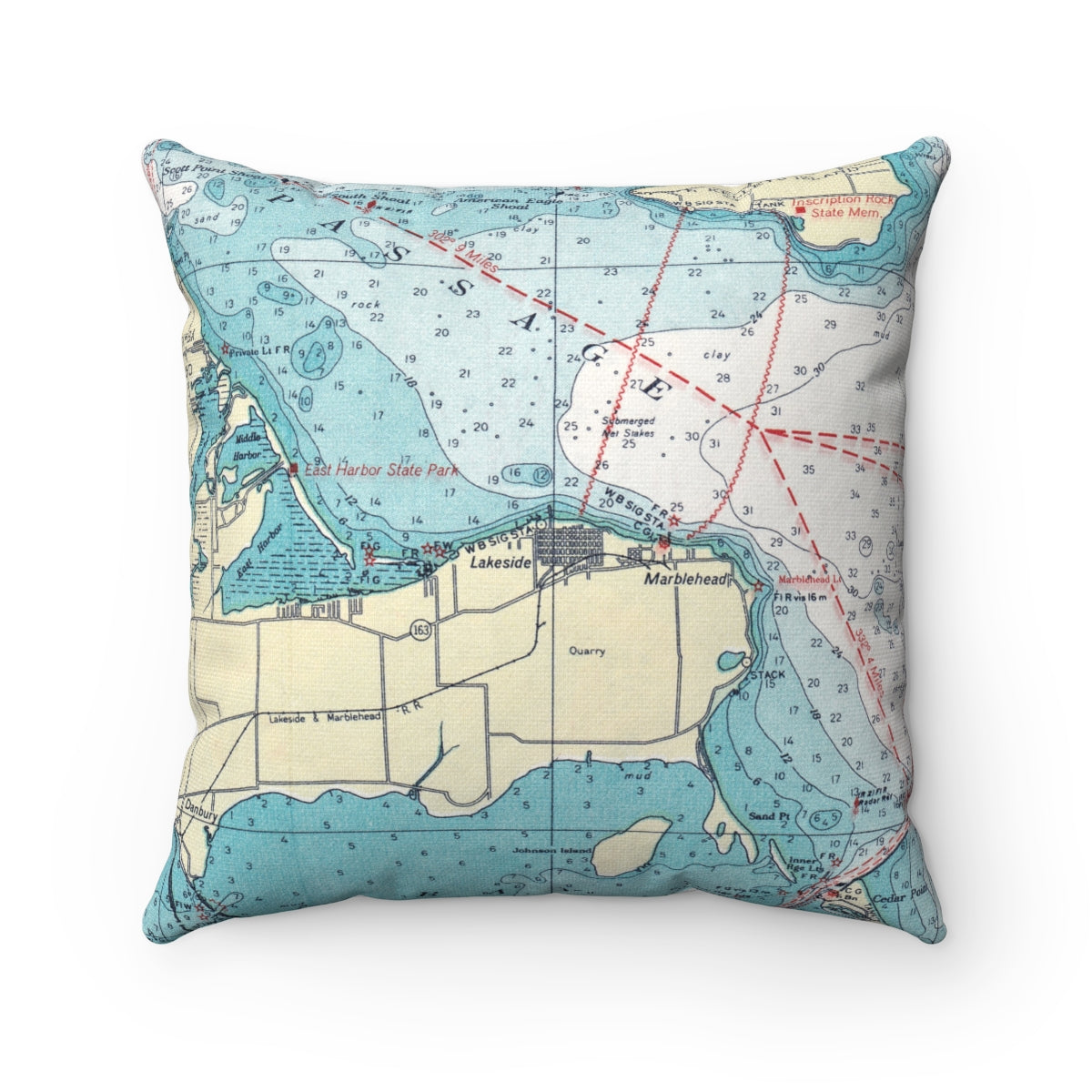 Lakeside Ohio vintage map pillow